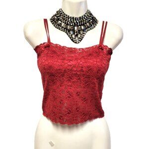 Girls Maroon Red Lace Top with Built in Bra Petite Women Crop Top Lace Camisole